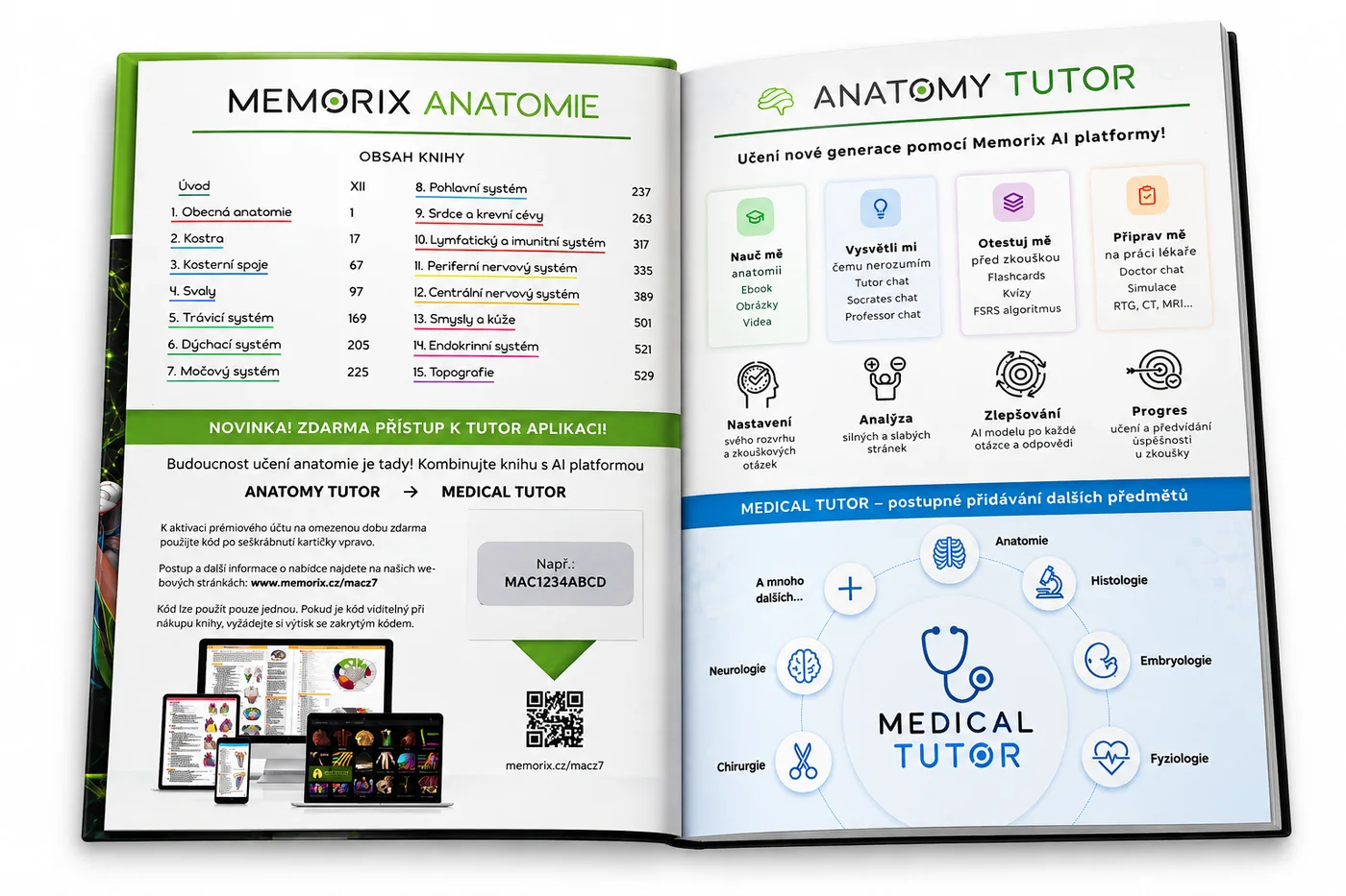 Promo kód na přední vnitřní straně obálky Memorixu anatomie